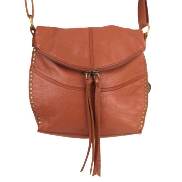 The Sak TAN BROWN GENUINE LEATHER FLAP XBODY BOHO MESSENGER SHOULDER BAG HANDBAG - Picture 1 of 15
